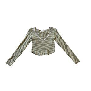 LA Hearts by PacSun Blush Pink & Green Striped Long Sleeve V-Neck Top - XS
